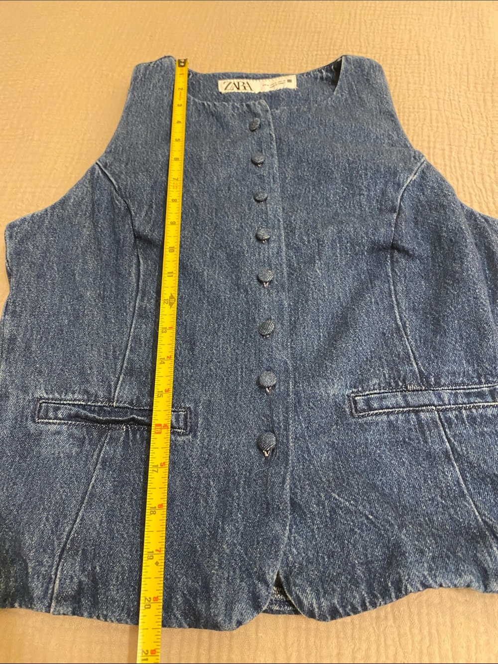 Zara Navy Blue Denim Button-Up Vest. Style 6164/197/497 Size M - Picture 4 of 7